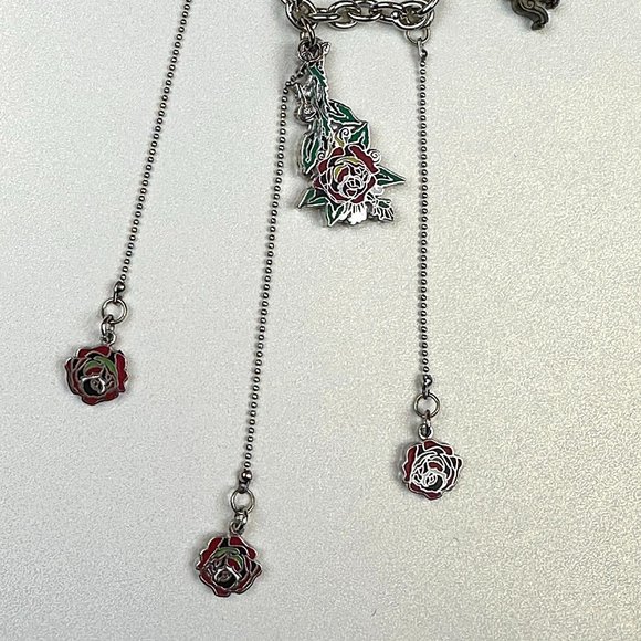 ED HARDY by Christian Audigier / VINTAGE Necklace / Triple Rose Drop Necklace - Picture 2 of 10